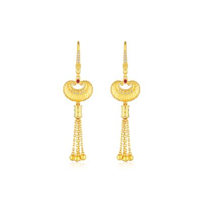 六福珠寶黃金耳環 - “如心「鎖」願”999.9黃金紅寶石鑽石耳環