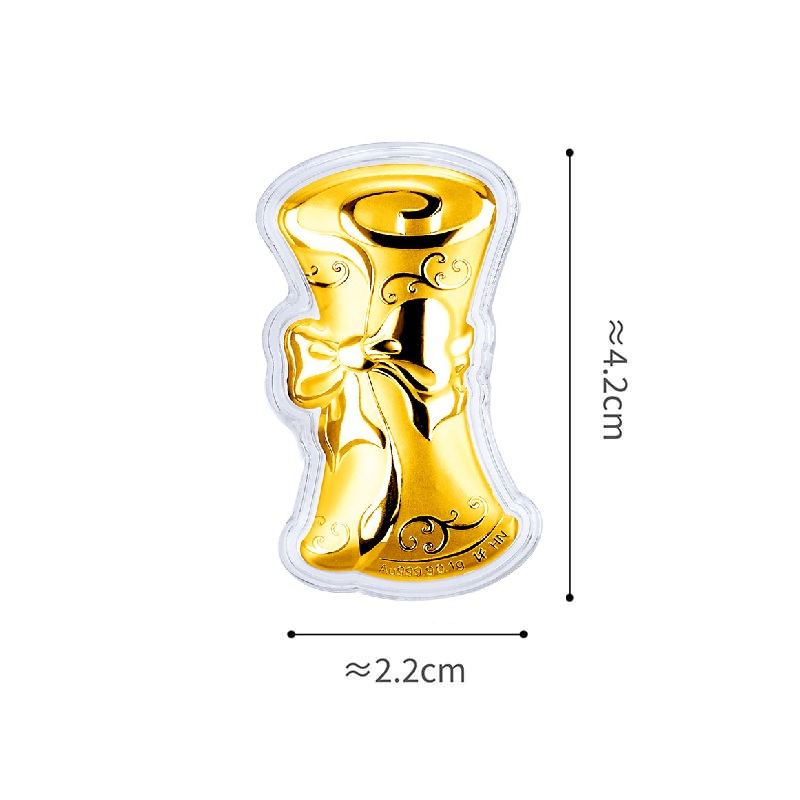 六福珠寶黃金工藝品 - “畢業證書”999.9黃金工藝品連四方帽專屬包裝