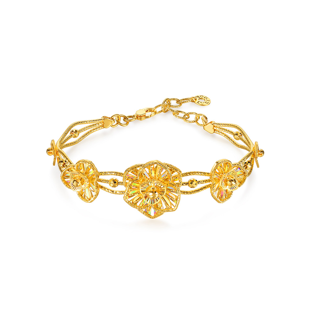 六福珠寶黃金手鐲 - “冰‧鑽美堇"999足金手鐲