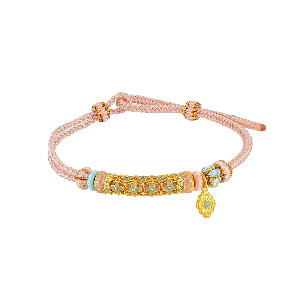 六福珠寶黃金串飾 - "花開海韻"999.9黃金鑽石串飾連手繩