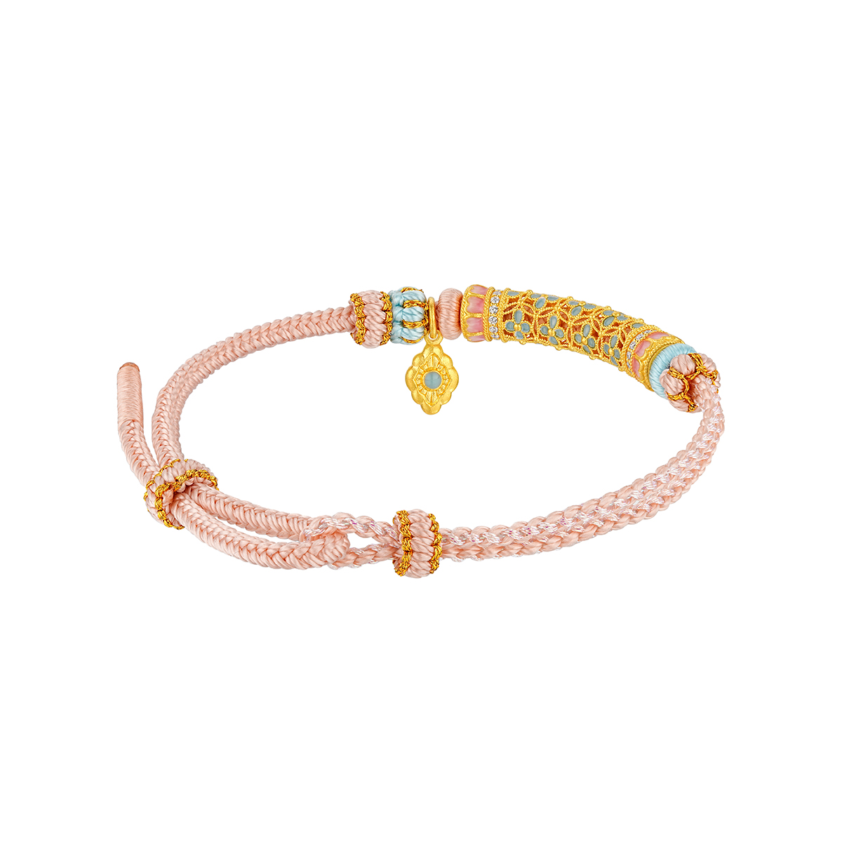 六福珠寶黃金串飾 - "花開海韻"999.9黃金鑽石串飾連手繩