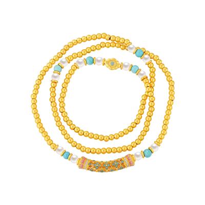 六福珠寶黃金手鏈 - "花開海韻"999.9黃金鑽石珍珠手鏈