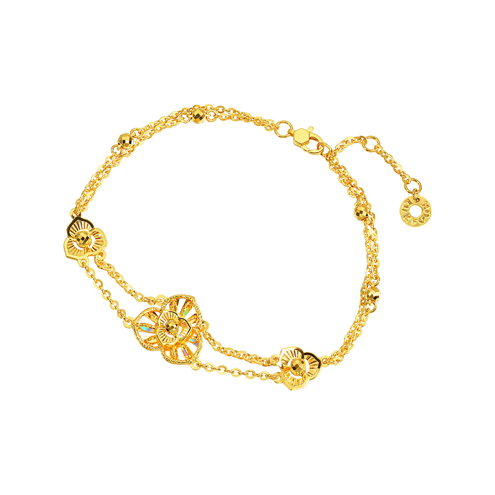 六福珠寶黃金手鏈 - “冰‧鑽美堇”999足金手鏈