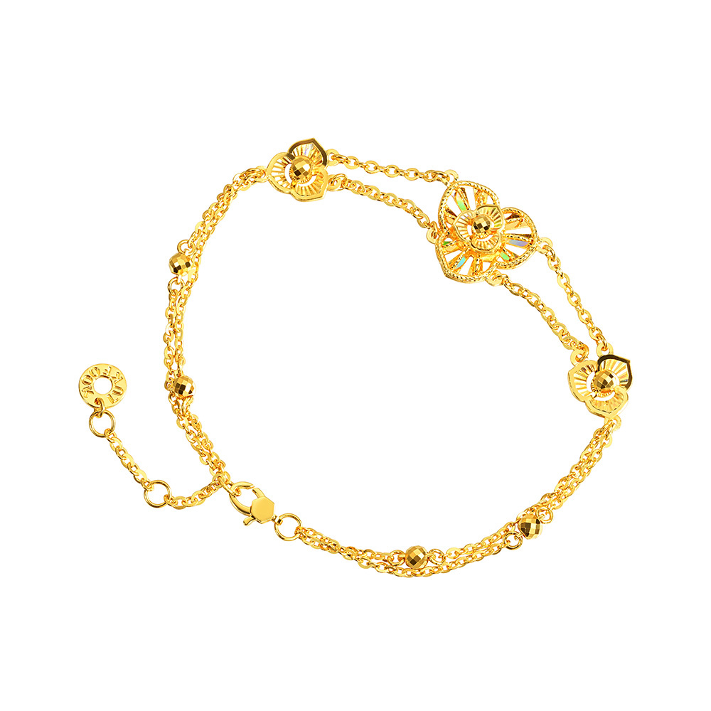 六福珠寶黃金手鏈 - “冰‧鑽美堇”999足金手鏈