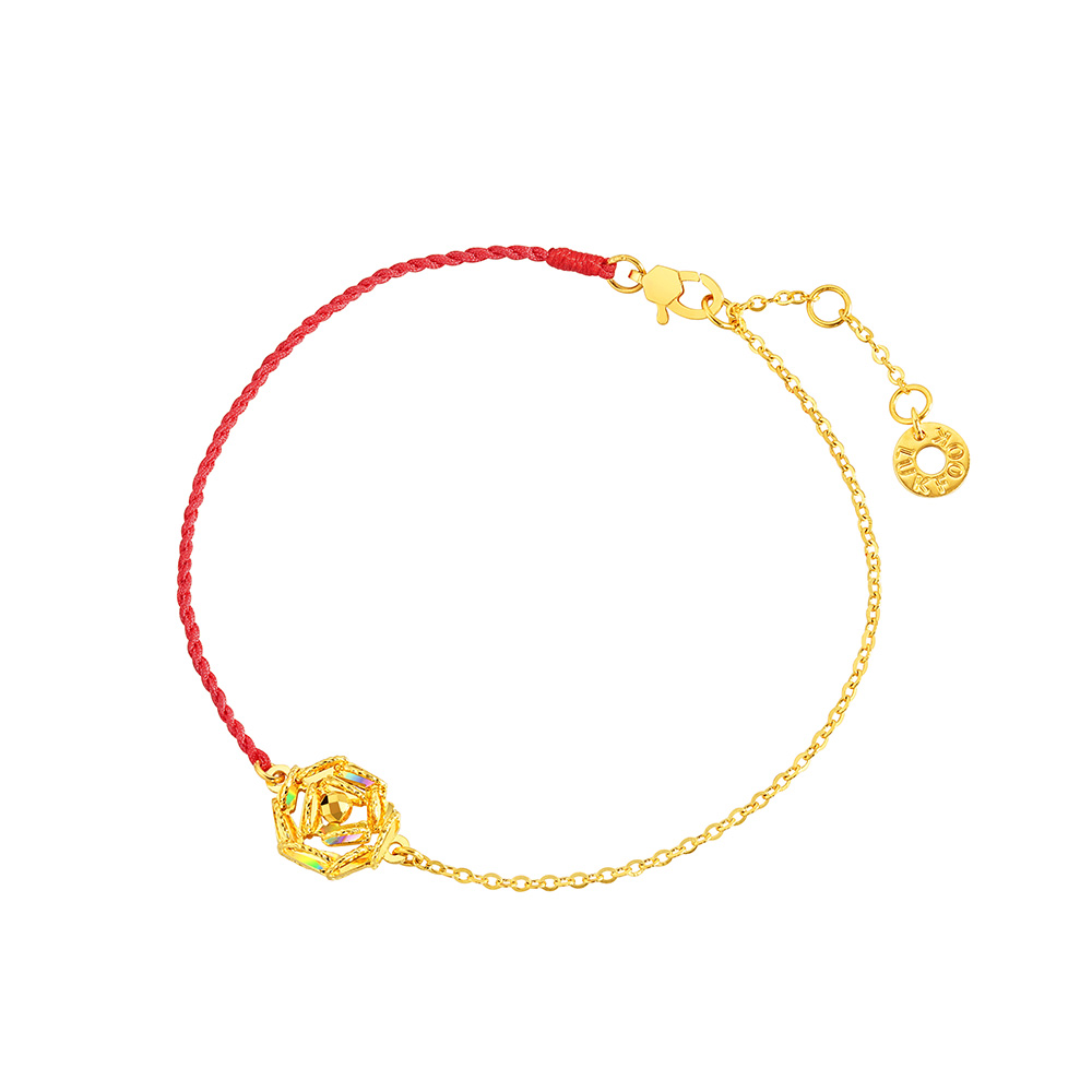 六福珠寶黃金手鏈 - “冰‧鑽玫瑰”999足金手鏈