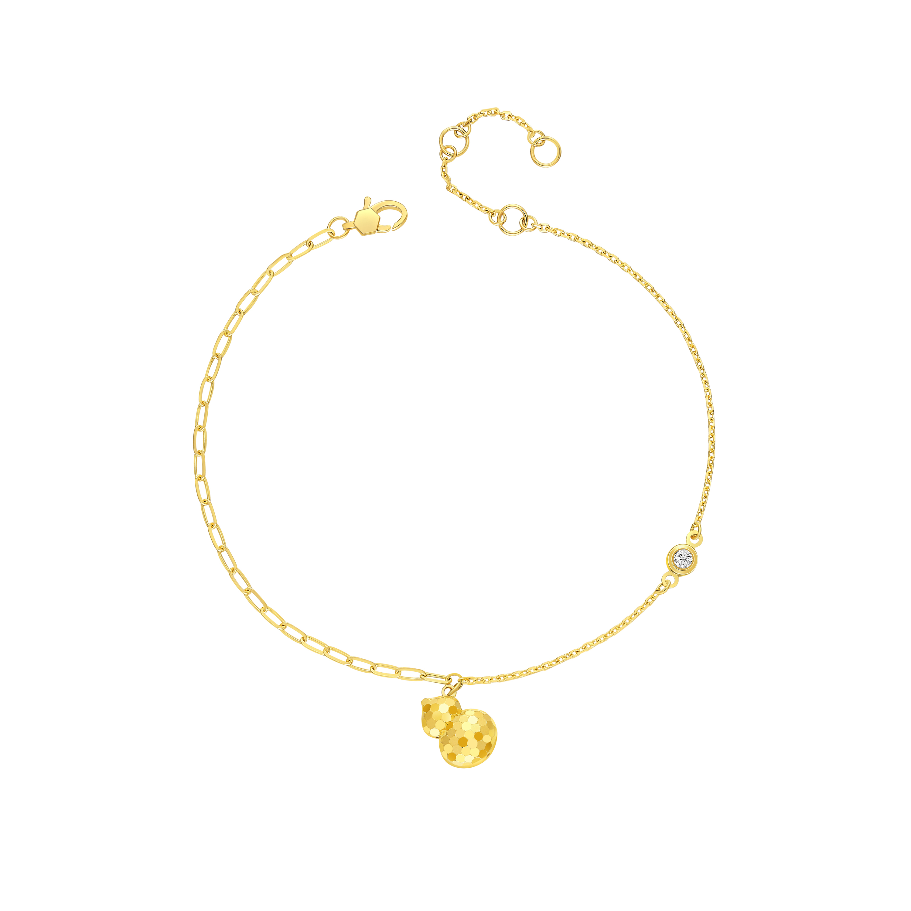 六福珠寶黃金手鏈 - "閃耀葫蘆"990黃金鑽石手鏈