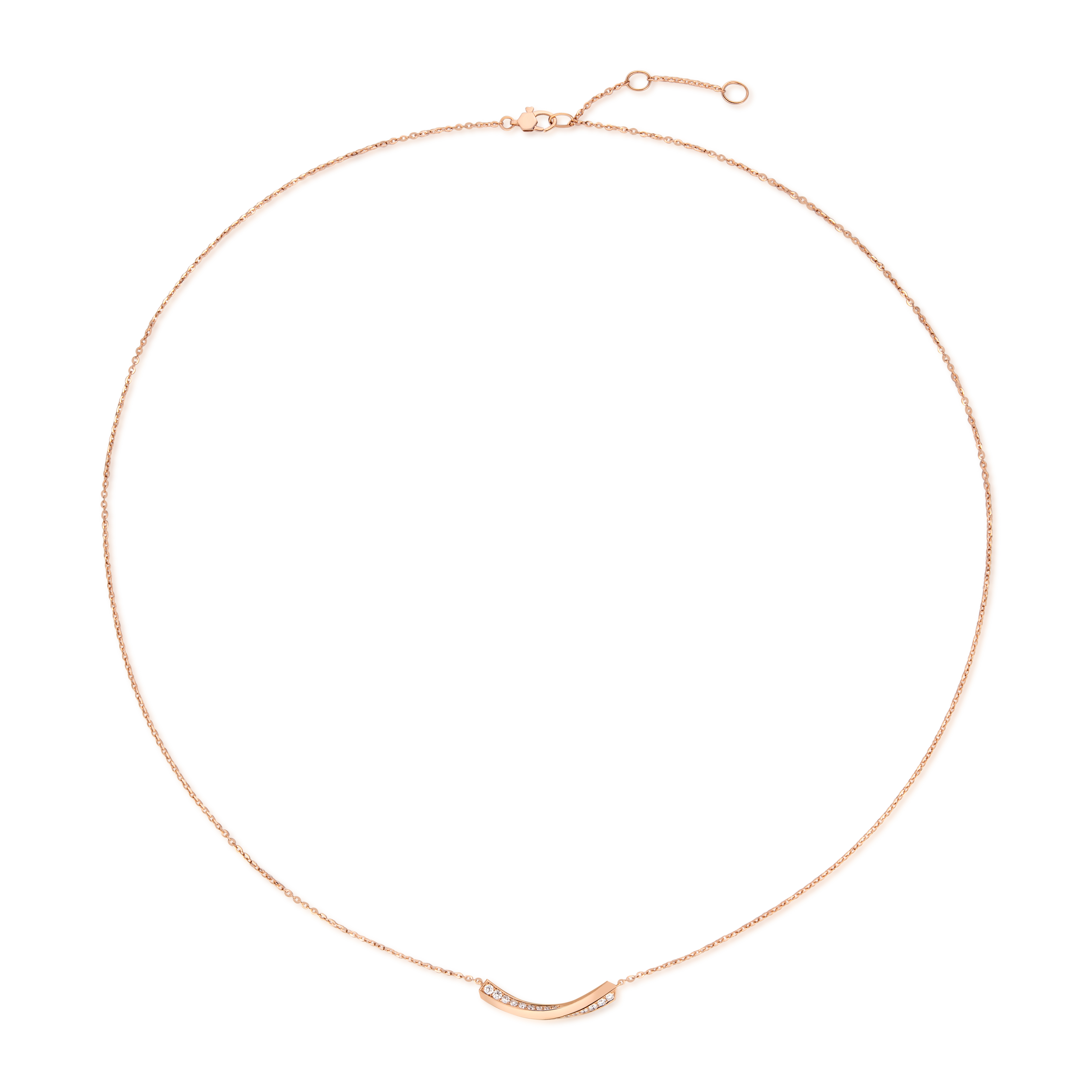 六福珠寶18K金頸鏈 - "線條美"18K玫瑰金鑽石頸鏈(斜面微鑲工藝)