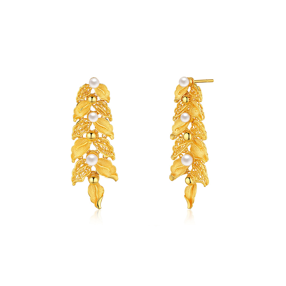 六福珠寶黃金耳環 - “珍「桂」摯愛”999.9黃金珍珠耳環