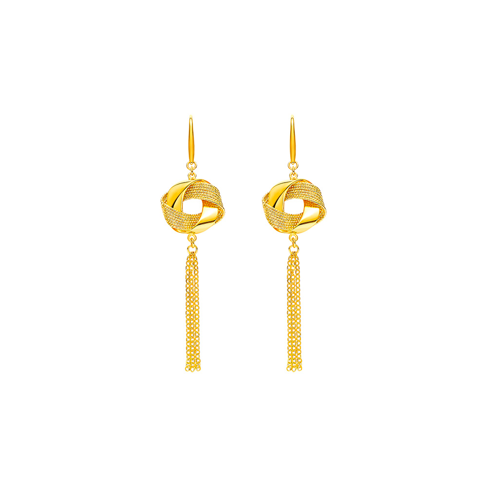 六福珠寶黃金耳環 - "精彩都市"流蘇線條990黃金耳環