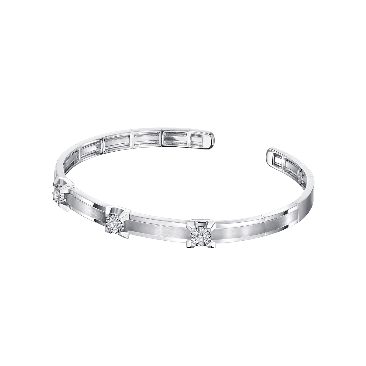 六福珠寶18K金手鐲 - “簡耀鋒芒”18K金(白色)三角爪鑽石手鐲(放閃車花工藝)