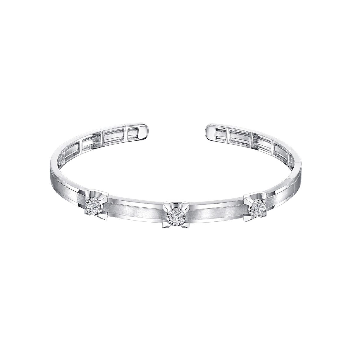 六福珠寶18K金手鐲 - “簡耀鋒芒”18K金(白色)三角爪鑽石手鐲(放閃車花工藝)