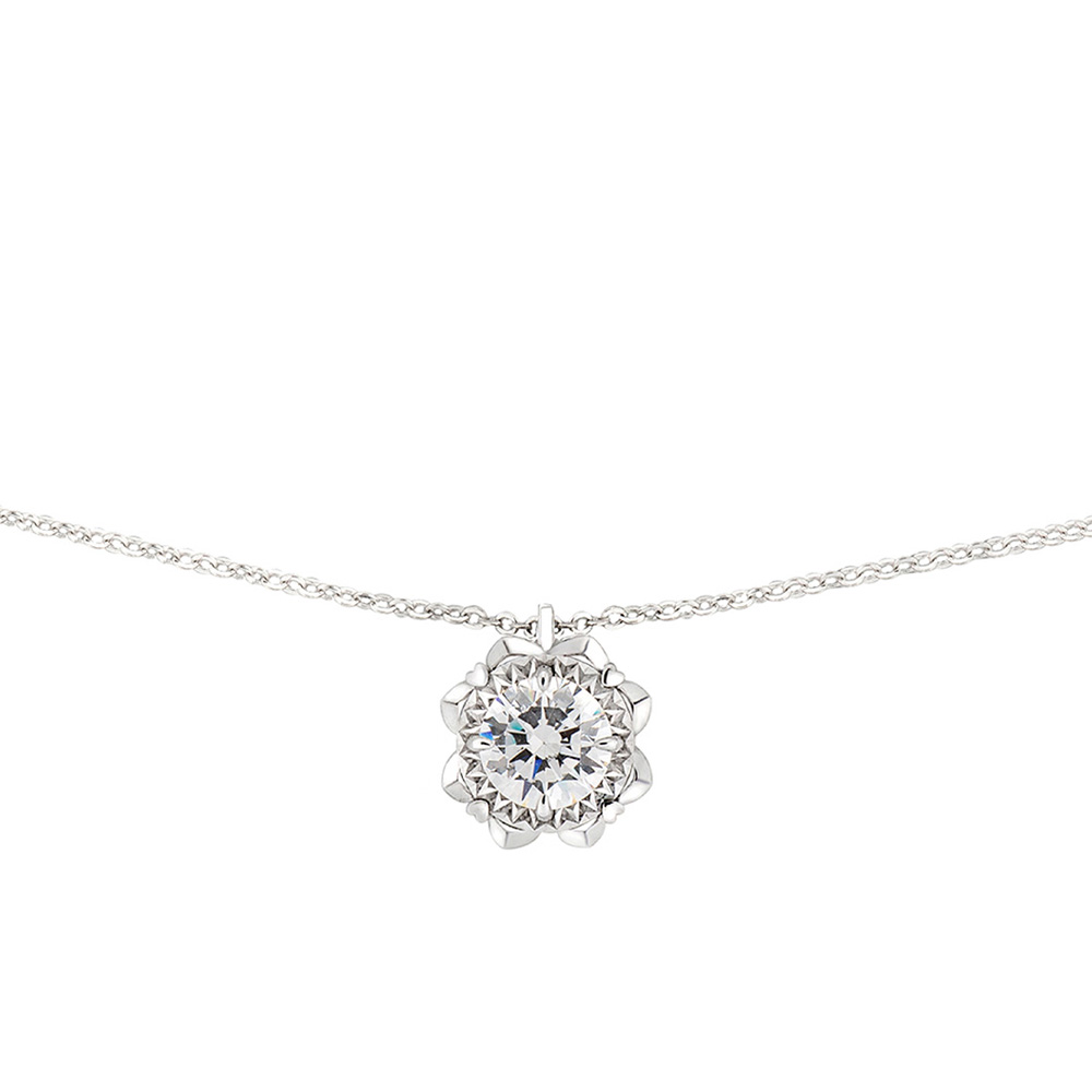 六福珠寶18K金頸鏈 - "溫暖太陽"18K金(白色)鑽石頸鏈(放閃車花工藝)