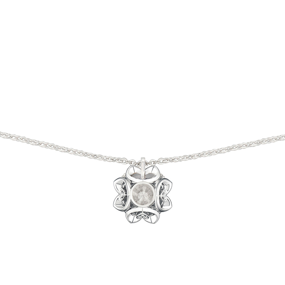 六福珠寶18K金頸鏈 - "溫暖太陽"18K金(白色)鑽石頸鏈(放閃車花工藝)