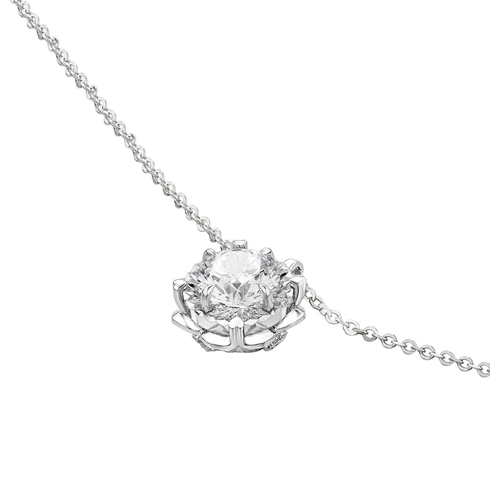 六福珠寶18K金頸鏈 - "溫暖太陽"18K金(白色)鑽石頸鏈(放閃車花工藝)