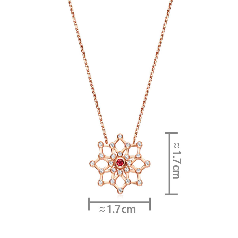 六福珠寶18K金頸鏈 - "閃動星圈"18K玫瑰金紅寶石鑽石頸鏈(三種變化款式)