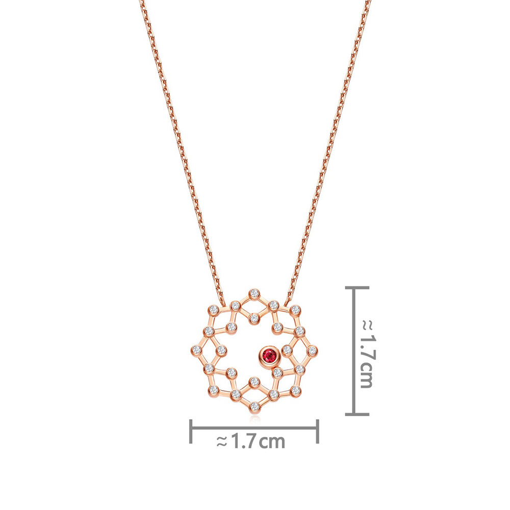 六福珠寶18K金頸鏈 - "閃動星圈"18K玫瑰金紅寶石鑽石頸鏈(三種變化款式)