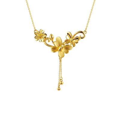 六福珠寶黃金頸鏈 - “蝴蝶繁花”999足金頸鏈