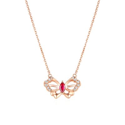 六福珠寶18K金頸鏈 - "優雅蝴蝶"18K金寶石鑽石頸鏈–多色選擇