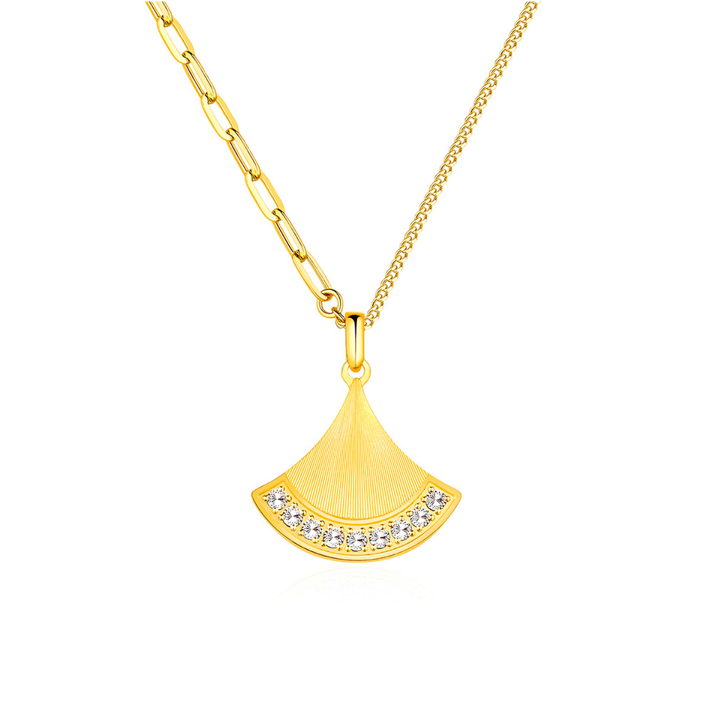 六福珠寶黃金頸鏈 - "流閃幻影"999足金頸鏈(米字車花切割工藝)