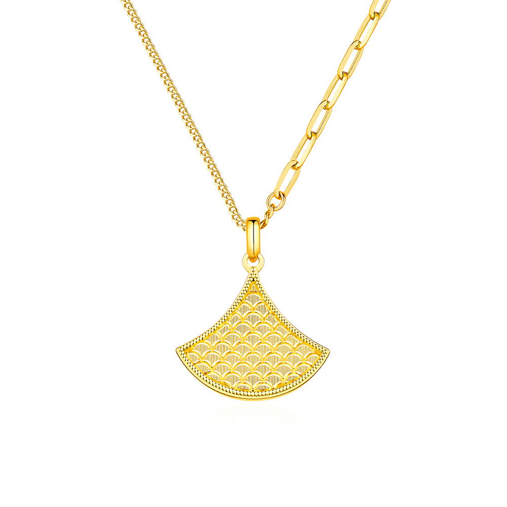 六福珠寶黃金頸鏈 - "流閃幻影"999足金頸鏈(米字車花切割工藝)