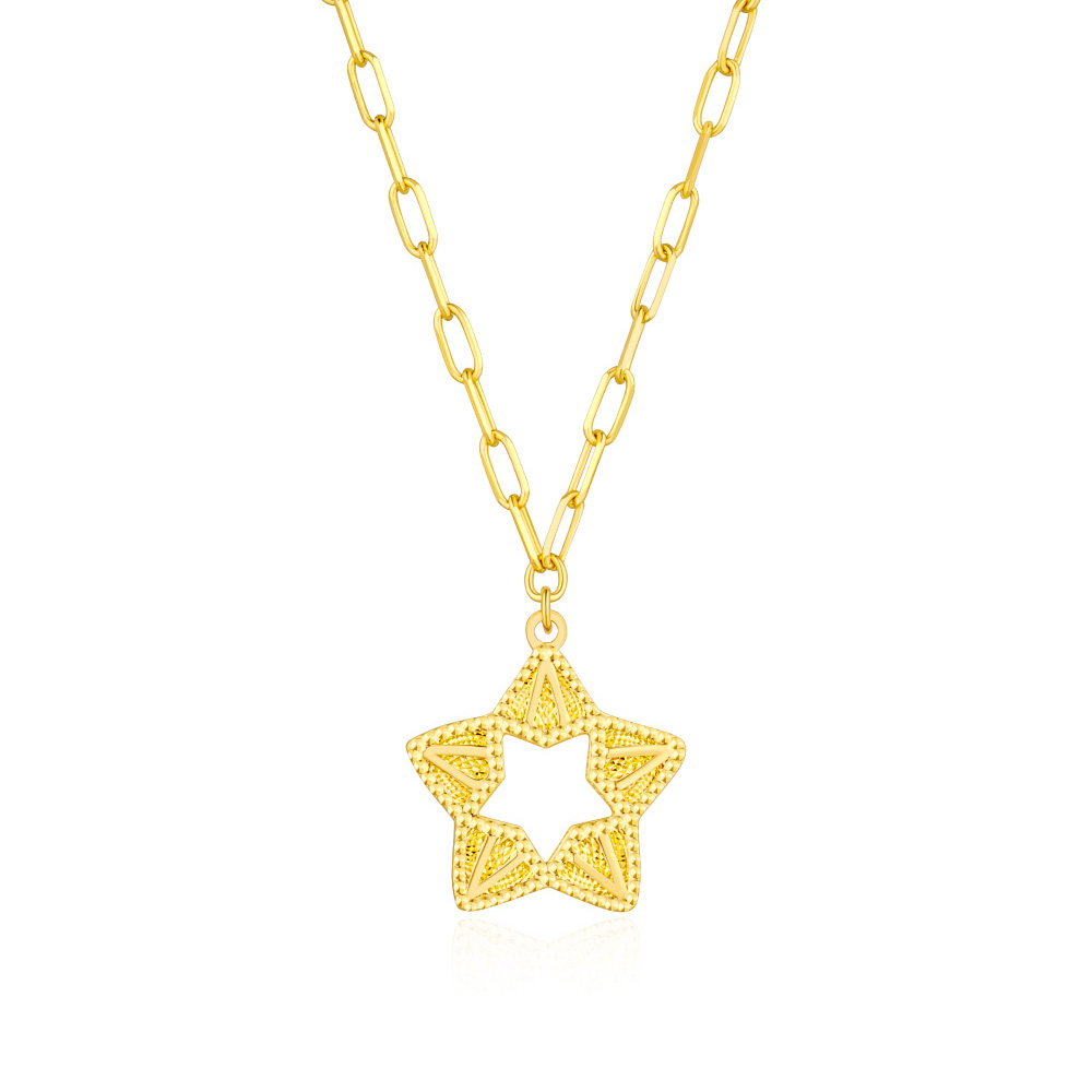 六福珠寶黃金頸鏈 - "耀出彩虹"星星造型990黃金頸鏈(炫彩工藝)
