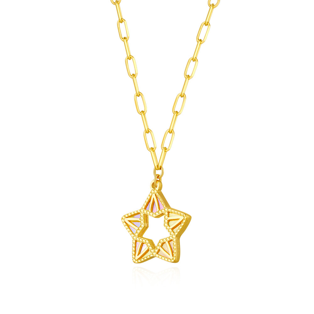 六福珠寶黃金頸鏈 - "耀出彩虹"星星造型990黃金頸鏈(炫彩工藝)