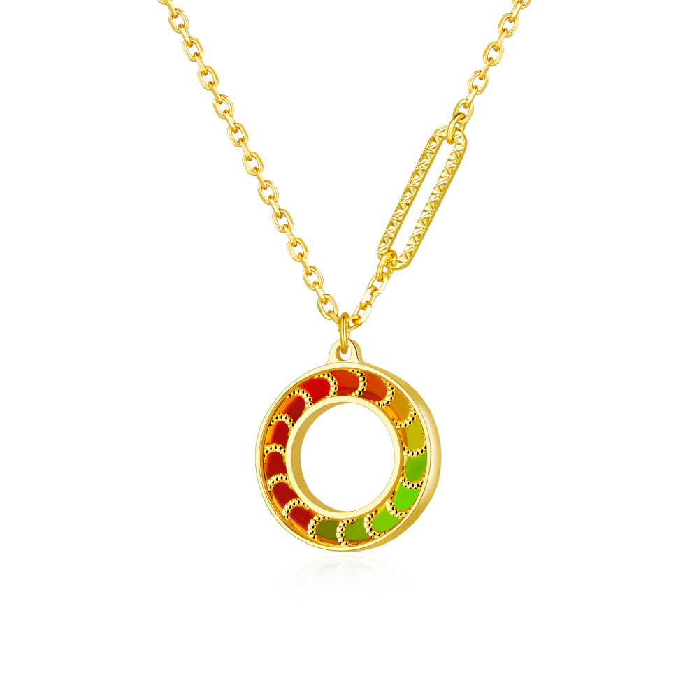 六福珠寶黃金頸鏈 - "耀出彩虹"圓環造型990黃金頸鏈(炫彩工藝)