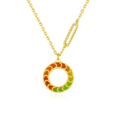 六福珠寶黃金頸鏈 - "耀出彩虹"圓環造型990黃金頸鏈(炫彩工藝)