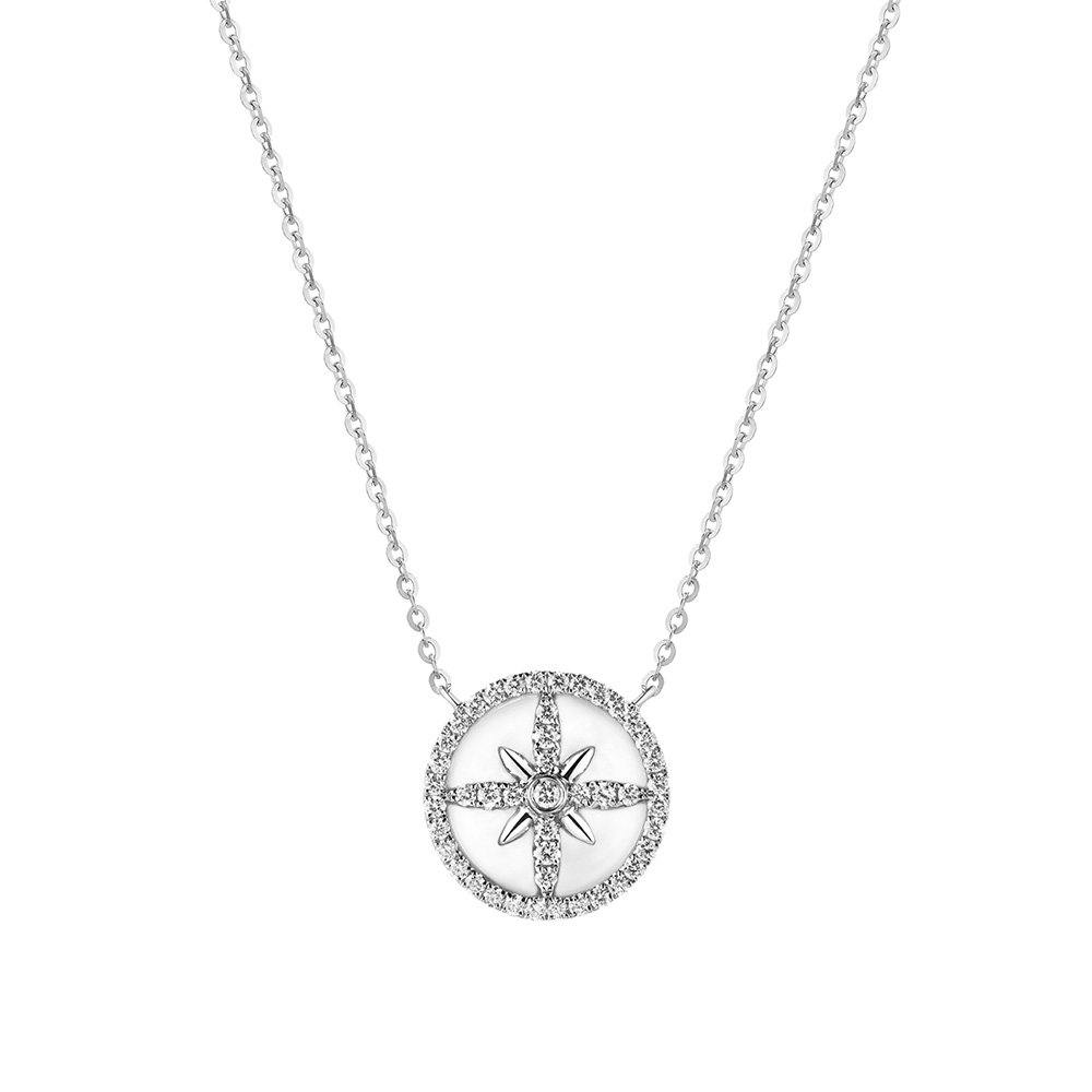 六福珠寶18K金頸鏈 - "十字花"18K金鑽石貝母頸鏈