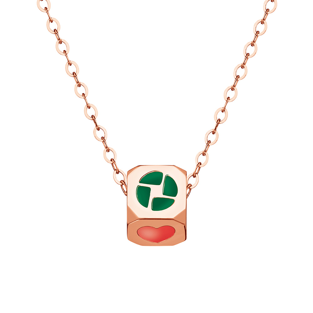 六福珠寶18K金頸鏈 - "小魔方"18K玫瑰金琺瑯頸鏈