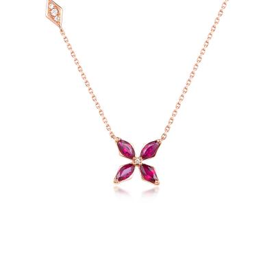 六福珠寶18K金頸鏈 - "凝彩美寶"18K玫瑰金紅寶石鑽石頸鏈