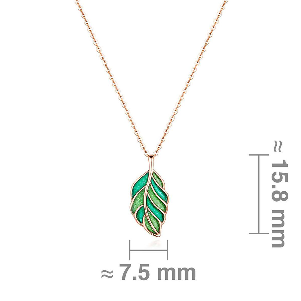 六福珠寶18K金頸鏈 - "春跡"18K玫瑰金琺瑯綠葉形頸鏈
