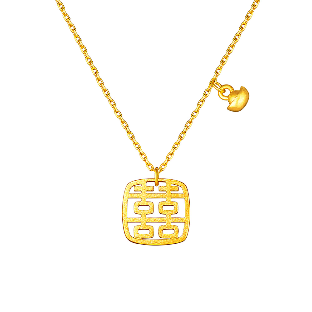 六福珠寶黃金頸鏈 - "小方喜"999.9黃金頸鏈