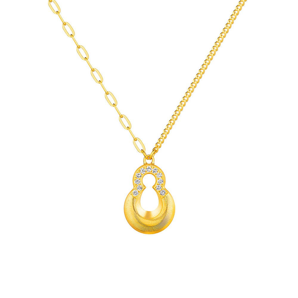 六福珠寶黃金頸鏈 - "光影葫蘆"999足金鑽石頸鏈