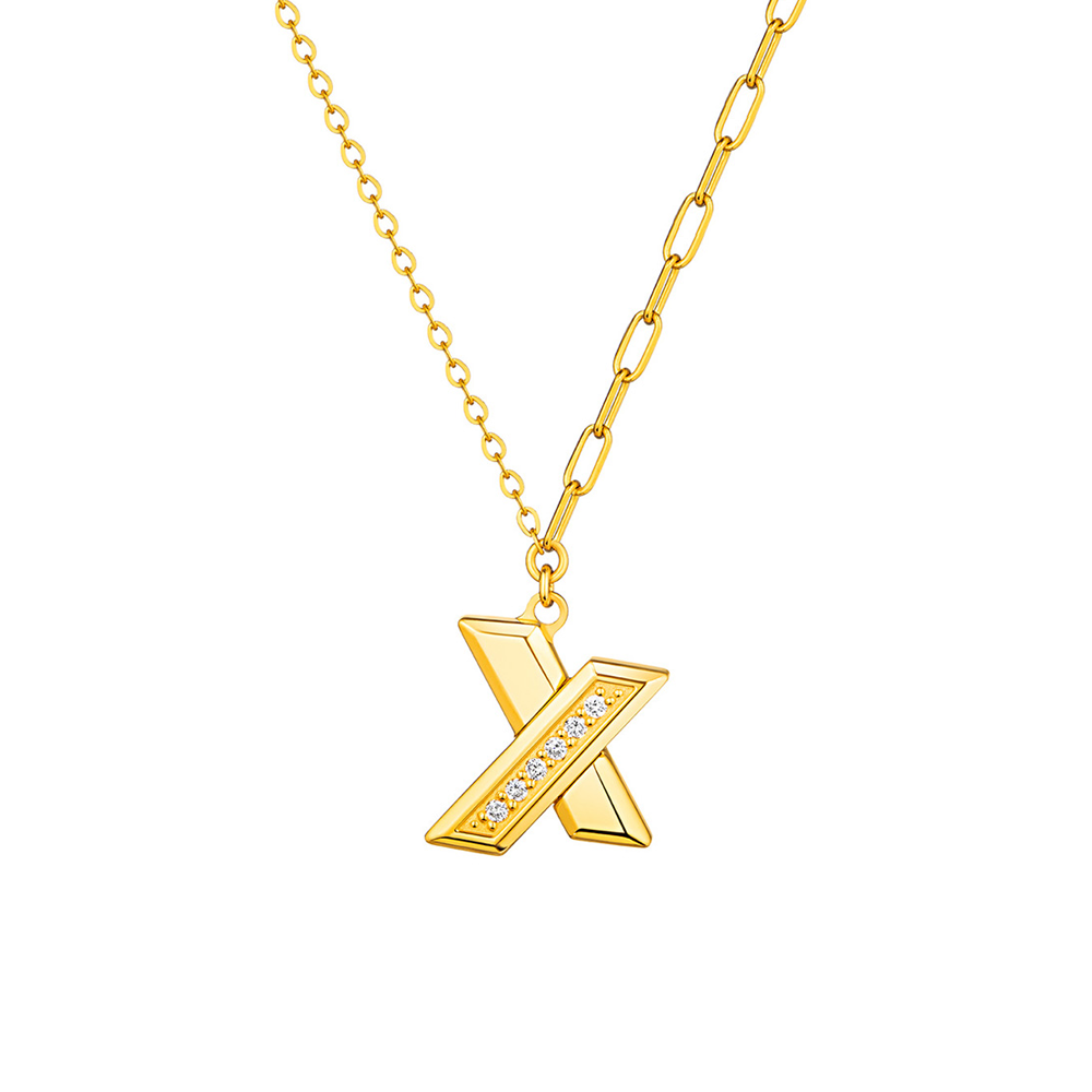 六福珠寶黃金頸鏈 - "金喜"999足金鑽石頸鏈