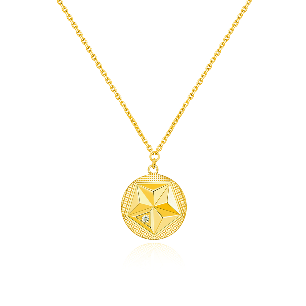 六福珠寶黃金頸鏈 - "潮星摩登"990黃金鑽石頸鏈