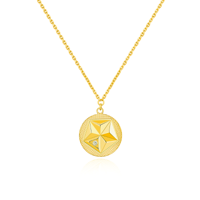 六福珠寶黃金頸鏈 - "潮星摩登"990黃金鑽石頸鏈