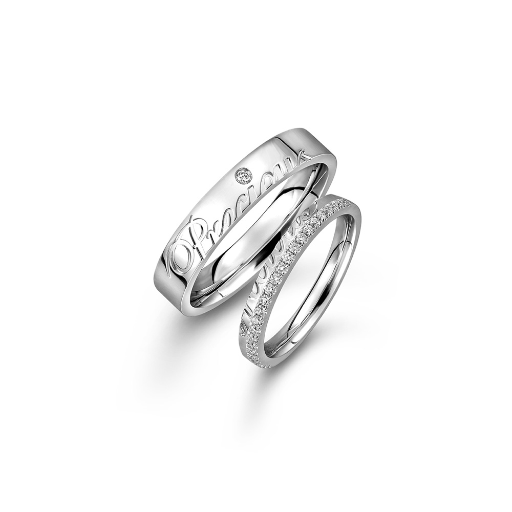六福珠寶18K金對戒 - "一往情深-Precious"18K金(白色)鑽石訂婚/結婚對戒(女戒)