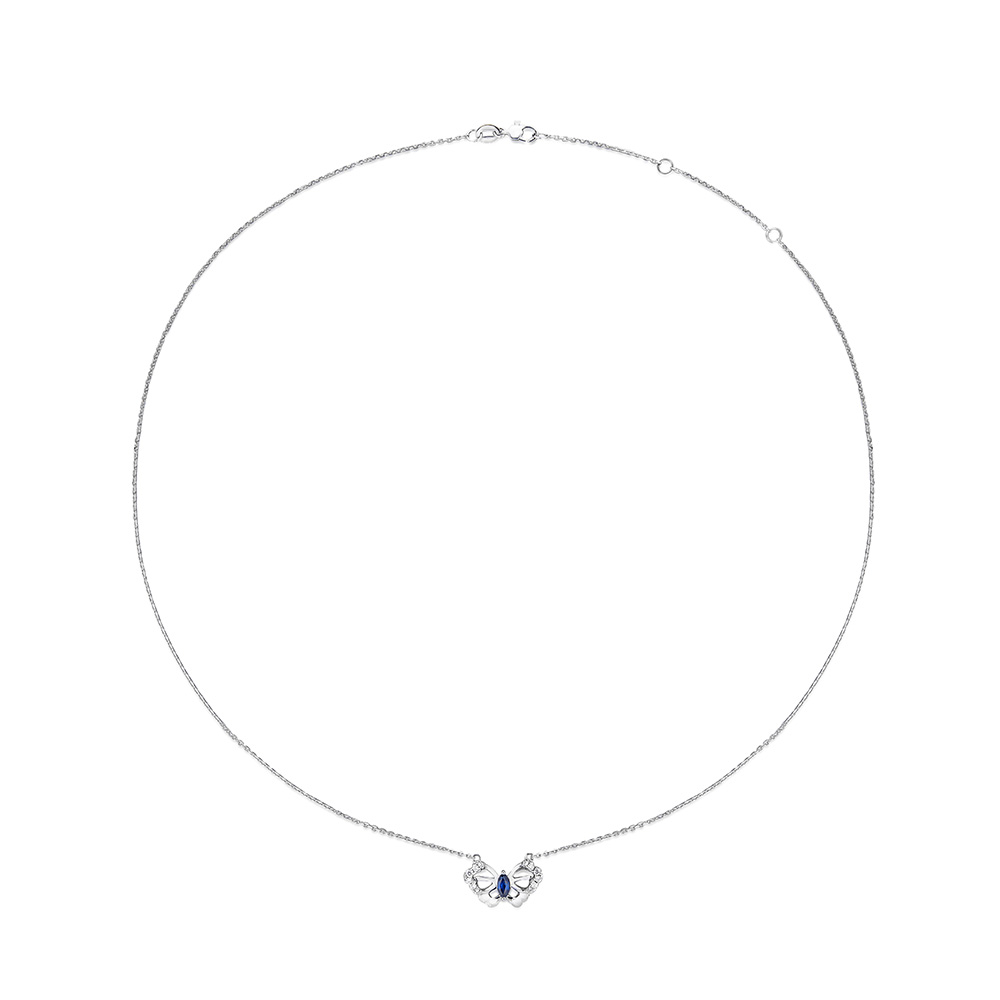 六福珠寶18K金頸鏈 - "優雅蝴蝶"18K金寶石鑽石頸鏈–多色選擇