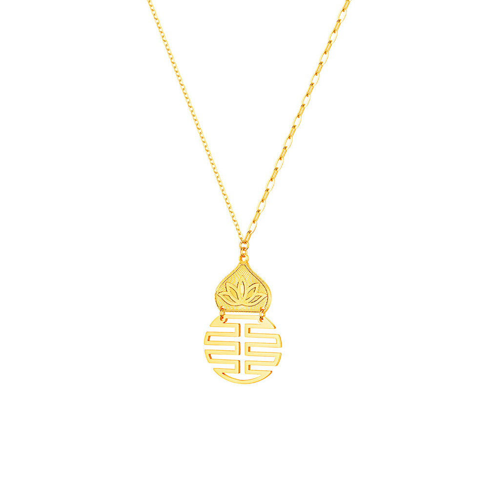 六福珠寶黃金頸鏈 - "寶蓮福祿"990黃金頸鏈