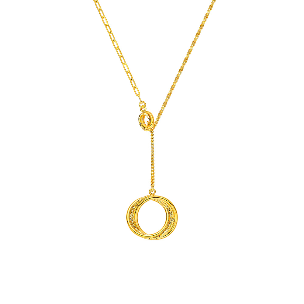 六福珠寶黃金頸鏈 - "360°閃耀"圓環990黃金頸鏈