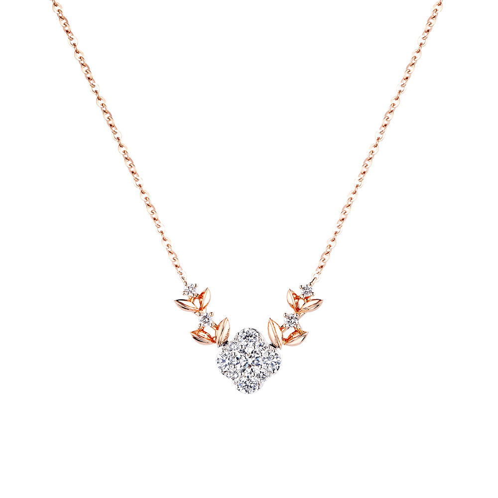 六福珠寶18K金頸鏈 - "鑽石花芯"18K金鑽石頸鏈–多色選擇