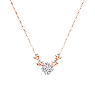 六福珠寶18K金頸鏈 - "鑽石花芯"18K金鑽石頸鏈–多色選擇