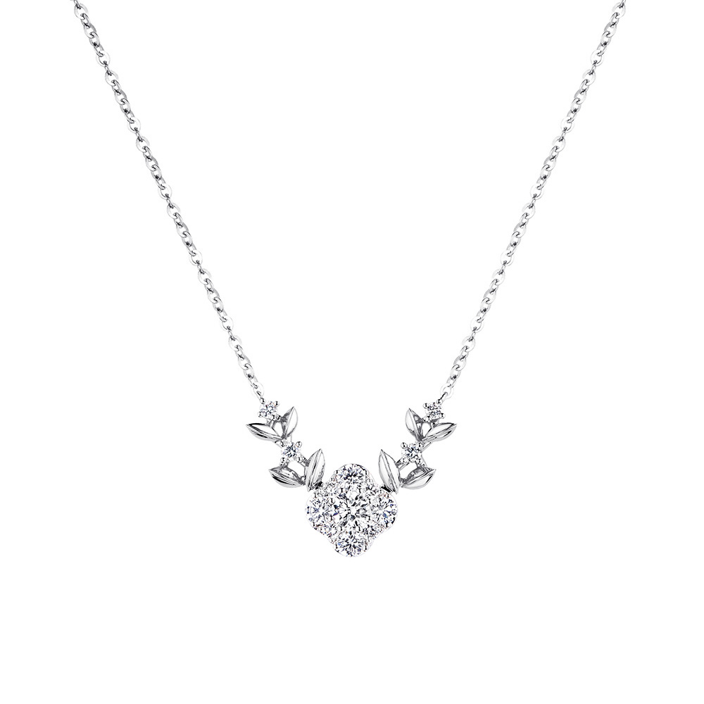 六福珠寶18K金頸鏈 - "鑽石花芯"18K金鑽石頸鏈–多色選擇