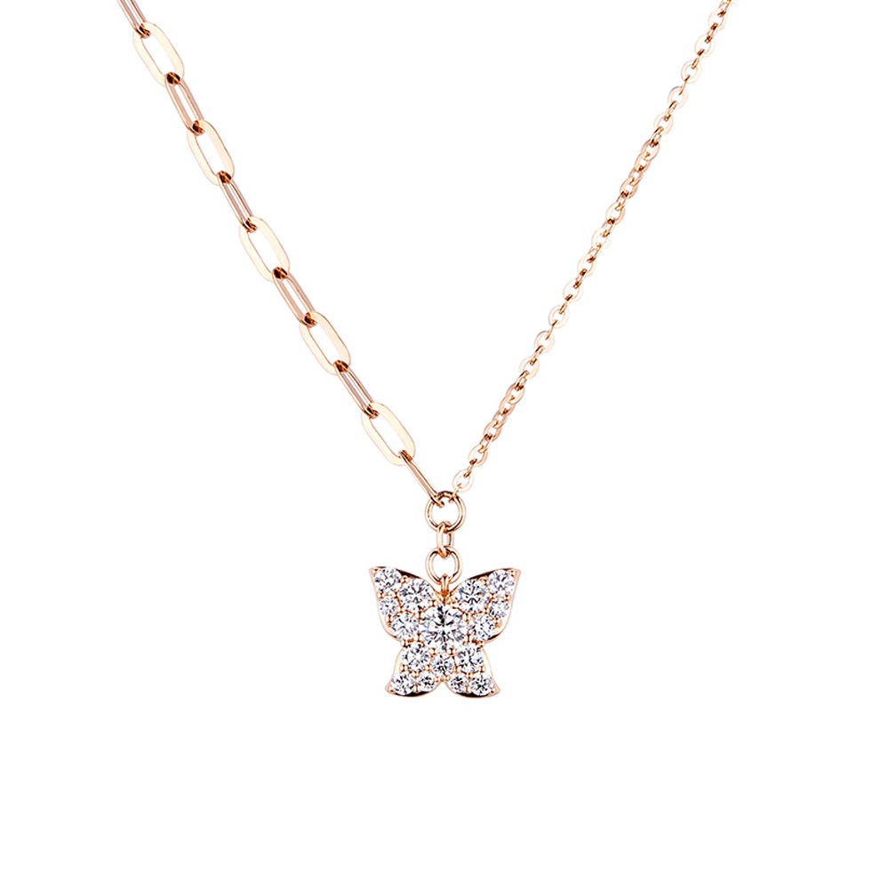 六福珠寶18K金頸鏈 - 蝴蝶造型18K金鑽石頸鏈–多色選擇