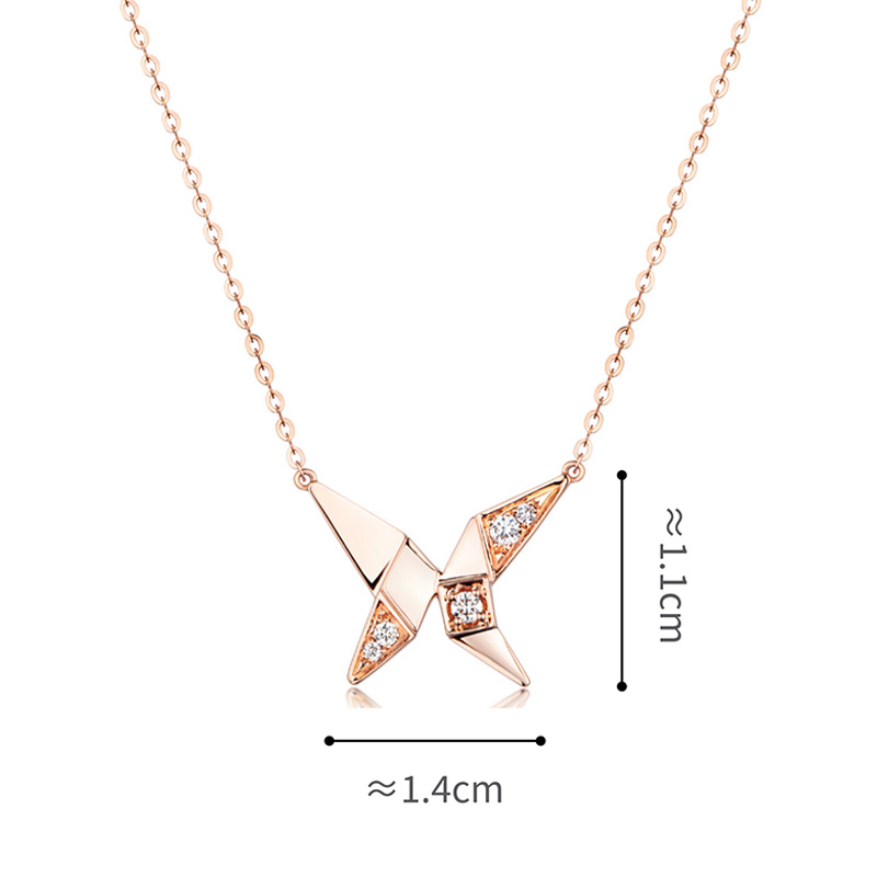 六福珠寶18K金頸鏈 - "小玩意"18K玫瑰金蝴蝶造型鑽石頸鏈