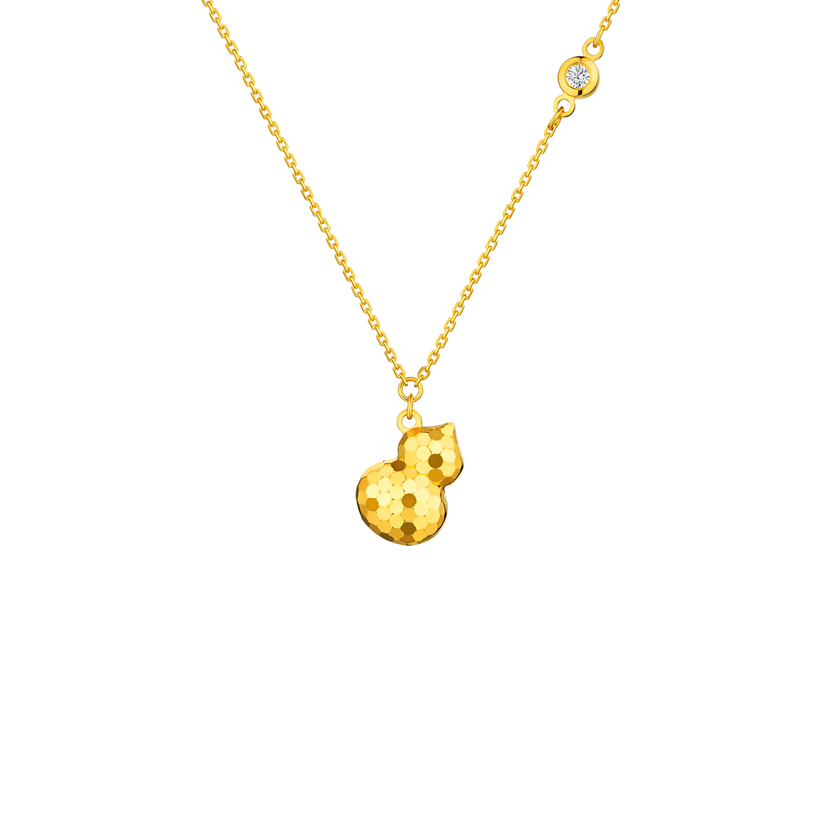 六福珠寶黃金頸鏈 - "閃耀葫蘆"990黃金鑽石頸鏈