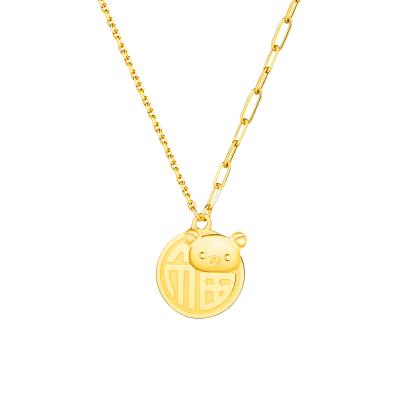 六福珠寶黃金頸鏈 - "褔字小熊"Goldstyle990黃金頸鏈