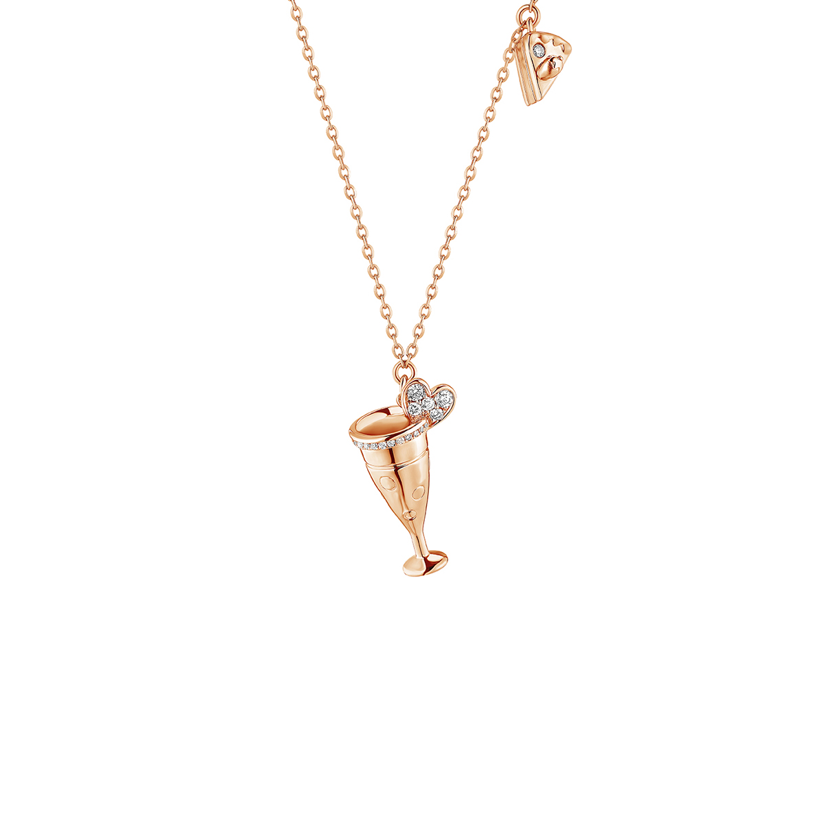 六福珠寶18K金頸鏈 - "繽紛氣泡酒"18K玫瑰金鑽石頸鏈