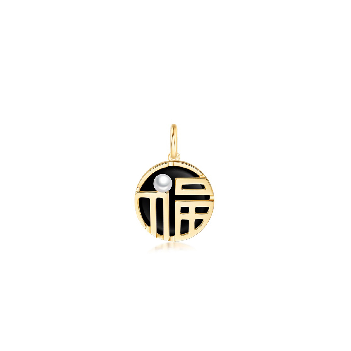 六福珠寶18K金吊墜 - "護身福"18K金(黃色)玉髓珍珠吊墜